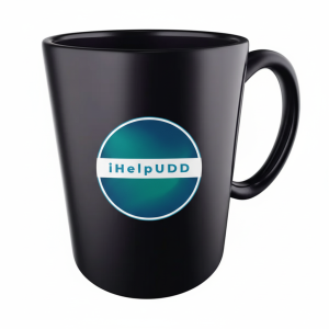 Mug negro con logo iHelpUDD 420 Ml Cerámica